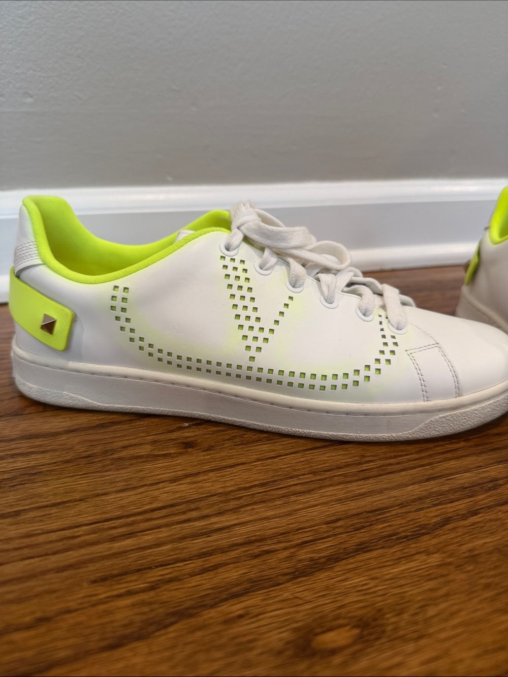 Valentino Garavani White Sneakers with Neon Yellow Accents
